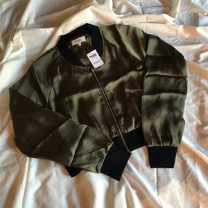 Charlotte Russe Olive Green Satin Bomber Jacket